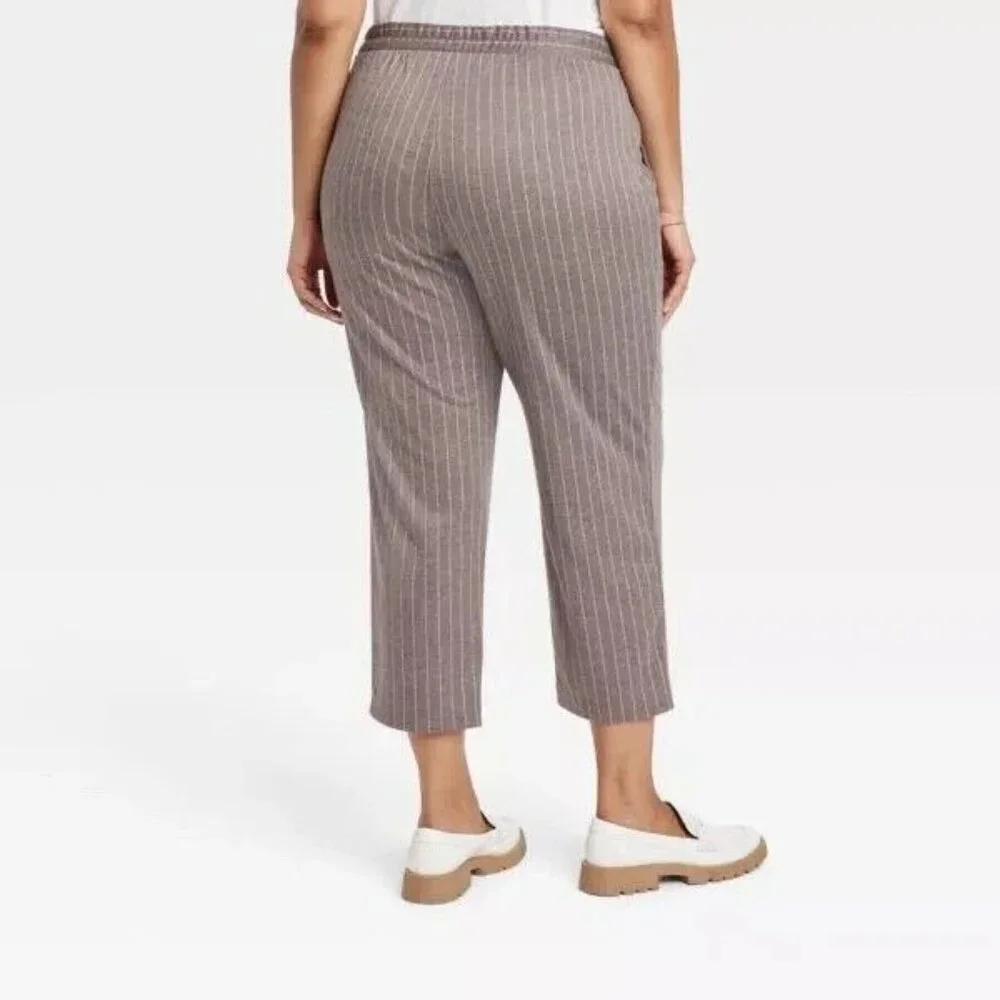 A New Day Pants Stripe Pull On High Rise Crop Straight Taper Ankle_2